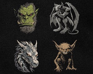 Fantasy Halloween Machine Embroidery Designs Bundle - Orc Face, Goblin, Dragon & Mystical Gargoyle, Dark Fabric Only, DIY Craft Gift Files - Etsy