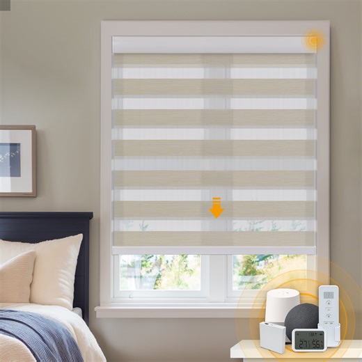 Keego Smart Motorized Zebra Shades Work with Wi-Fi Intelligent Sensor Shades with Remote Window Blinds work with Alexa Google for Smart Home Office,39"Wx44"H(Li-Yellow, Light Fithering)