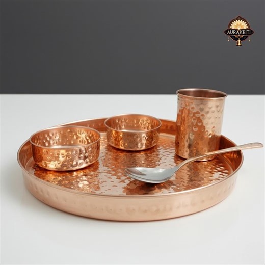 Pure Copper Dinner Thali Set – 5-piece Handmade Ayurvedic Dinnerware | 10.5 Inch - Etsy