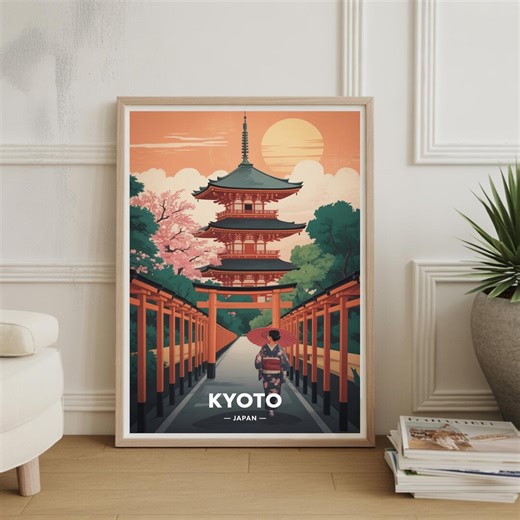 Kyoto Skyline Watercolor Art Print, Japan Travel Wall Decor, Japanese Home Office Art - Etsy