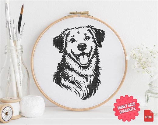 Monochrome Dog Portrait Cross Stitch Pattern PDF | Black and White Dog - Etsy