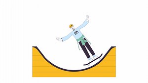 Riding on skateboarding ramp line cartoon animation. Rider skate. Ramp skating 4K video motion graphic. Skatepark. Skateboarder teenage boy 2D linear animated character isolated on white background