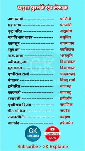 Books Of Ancient India And Its Authors प्राचीन भारत की पुस्तकें एवं उनके लेखक #gk #books