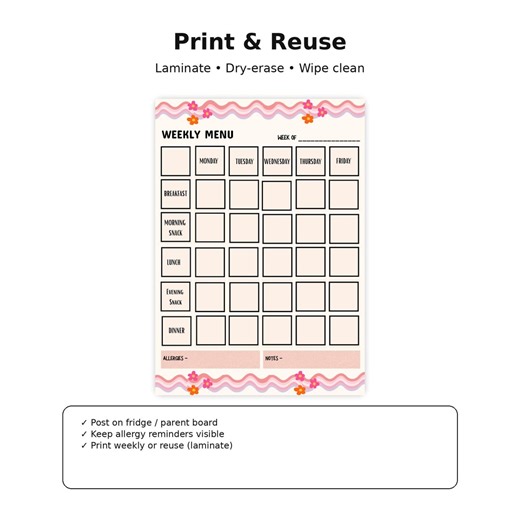 Editable Weekly Daycare Menu Planner, Printable Food Schedule (digital Download) - Etsy