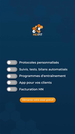 🚀 Passez d’un cabinet saturé à un cabinet rentable grâce au HN. Avec Hexfit, développez votre activité HN : ✅ Planifiez facilement vos bilans et séances personnalisées ✅ Gérez toute l’activité HN de façon propre et distincte avec un outil dédié ✅ Créez et partagez vos propres protocoles en quelques clics ✅ Offrez à vos patients une appli mobile à votre image ✅ Suivez leurs progrès avec des graphiques clairs et motivants 🚀 Moins d’admin, plus de revenus, et une expérience premium qui fidélise v