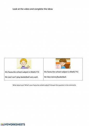 School subjects interactive exercise for grade 3