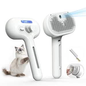 Amazon.com: Pet Grooming Brush with Electronic Mist Spray - Gentle Deshedding Tool for Cats & Dogs, Pet Steam Brush，Reduces Shedding, Soft Bristles, Promotes Healthy Coat-Comes with a hair smoothing comb-White : Pet Supplies