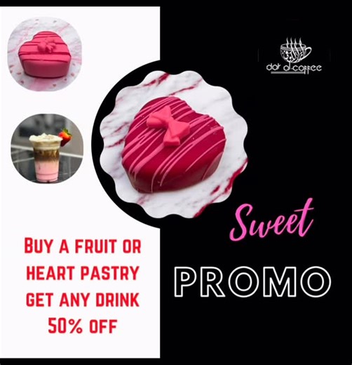 Dar Al-Coffee on Instagram: "This weekend: Enjoy a Fruit or Heart Pastry with 50% off your drink Spoil your loved ones with something sweet. 🤍 #daralcoffee #coffeetime #weekendpromo #pastryandcoffee #treatyourself"