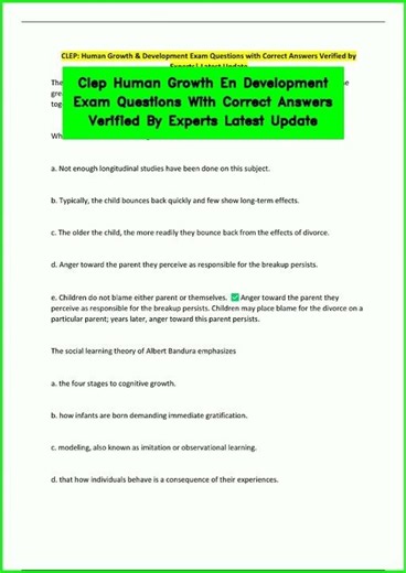 Clep Human Growth En Development Exam Questions With Correct Answers Verified By Experts Latest Upda