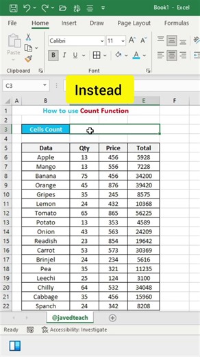 How to use Count Function in excel 🤩✅ #excel #explore #trending #shorts #viral #tips #tricks #new