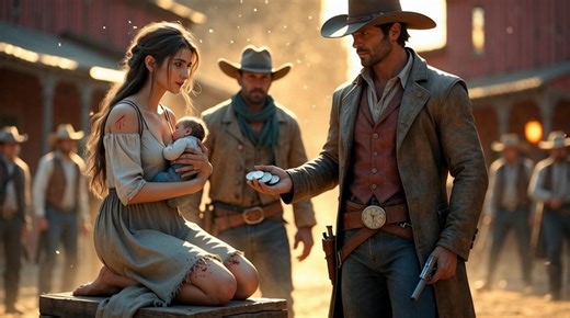 He was auctioned off while still bleeding from birth, but one rancher bought her just to give her a bed and let her sleep. Texas territory, late summer, 1879. The sun bore down on the town of Calico Ridge like the eye of something cruel. Dust rose from the trampling boots of cattlemen, drifters, and scavengers, all pressing into the square, where a makeshift wooden stage stood like an altar to everything broken. at its center kneelled to girl, barefoot, shackled. Her name was Isa, though none pr