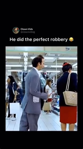 @clownvids on Instagram: "The video depicts a series of comedic sketches where a character navigates a supermarket with a mix of chaos and cleverness. In the opening scenes, he humorously interacts with unsuspecting shoppers by covertly slipping items into their bags or strollers. This slapstick approach highlights the character’s mischievous nature as he attempts to “shop” without following the typical rules. Each interaction is timed perfectly to create a sense of lighthearted absurdity that d