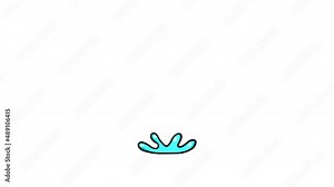 Cartoon big water rain drop. Drop animated with finish splash. Alpha channel included. Hand drawn and classic with black hard outline.