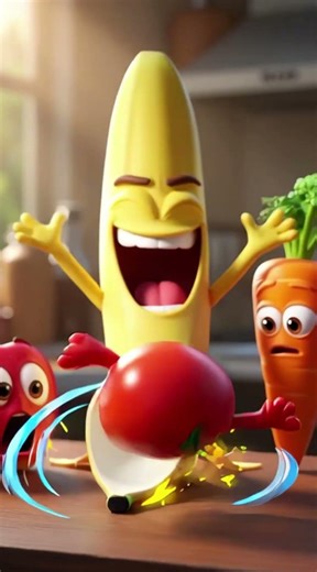 The Slippery Banana Challenge 🍌 | Talking Fruits & Vegetables Funny Story | 3D Cartoon Animation