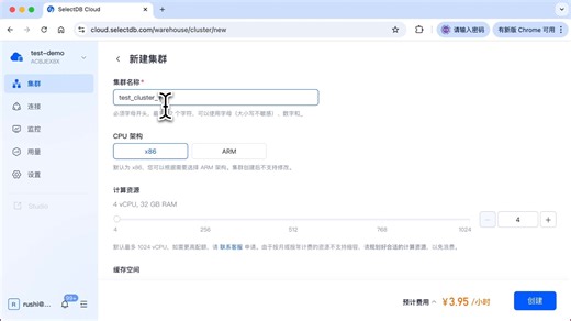 ARM 架构下创建 SelectDB Cloud 集群 - 演示 Demo