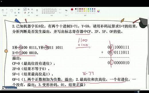补码及标志寄存器中CF、ZF、SF、OF的值
