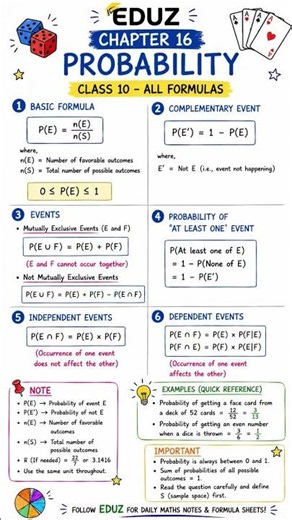Class 10 Maths | Chapter 16: Probability | All Formulas in One Page | CBSE 2026