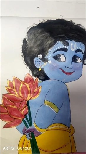 Cute Little Krishna Drawing & Painting Step by Step | Janmashtami Special Art #painting #krishna