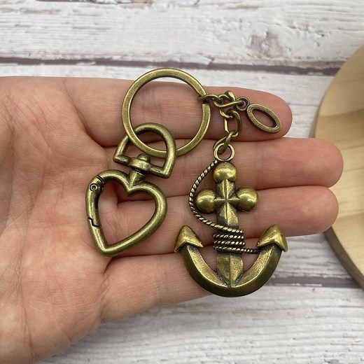 Brass Anchor Keychain, Nautical Key Holder, Rope Anchor Charm, Gift for Boyfriend, Gift for Husband, Traveler Gift, Custom Letter Key Ring - Etsy