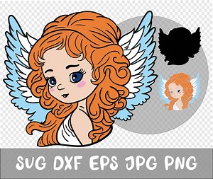 Angel with wing Svg, Dxf, Jpg, Png, Eps, Cricut, Clipart, Layered svg, Files for Cricut, Cut files, Silhouette, T Shirt, instant download