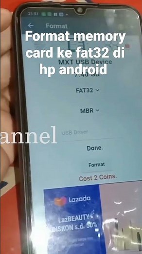 Format memory card ke fat32 di hp android dengan usb tools.