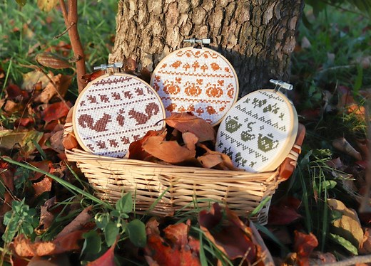 Autumn Cross Stitch Patterns, Fall Ornaments, Squirrels Cross Stitch, Tea Cross Stitch, Pumpkins Cross Stitch, Bundle of Small Patterns Pdf - Etsy