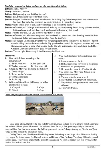 Grade 4 English Mid Term 3 2025 Exam