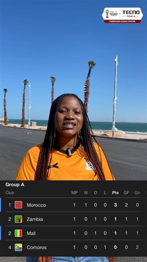 AFCON 2025 Group A update 🇿🇲 Group A standings taking shape at #AFCON2025 ⚽ A draw for Zambia against Mali yesterday, Morocco picked up a win over Comoros on Sunday. Focus now shifts to the next game. Powered by Tecno #TECNOAFCON2025 #TECNOAI #PowerYourMoment #marthanshimbi | Martha Nshimbi