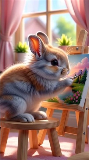 “Cute Rabbit Painting Art – Adorable Bunny Artist 🐰✨”