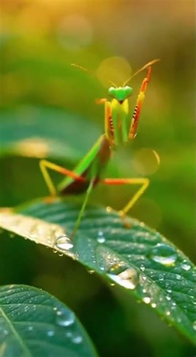Praying Mantis Dancing on Leaf 🦗✨ Tiny Nature Magic! #shorts