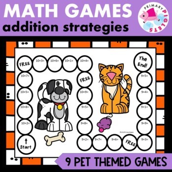 BACK TO SCHOOL Addition to 10 & 20 Games 1st Grade Math PETS theme