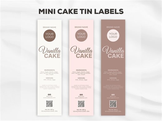 Mini Cake Tin Label, Cottage Food Wrap Label, Bakery Packaging, Editable Canva Template - Etsy