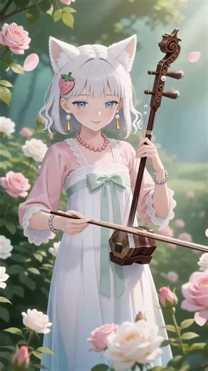 Erhu in Bloom: Anime Girl's Dreamy Flower Field Performance 花开二胡声：二次元少女的梦幻花海演奏