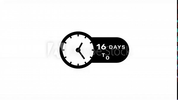 16 days countdown clock animation. Countdown timer clock icon.