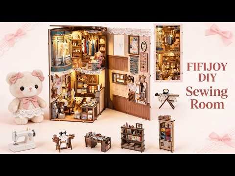 2026 SewingRoom Booknook Assembly Tutorial |Building with Actual Textiles- Relaxing Crafting FIFIJOY