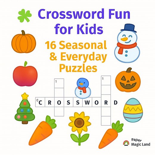 Crossword Fun for Kids – 16 Seasonal & Everyday Puzzles | Printable Educational Game PDF - Etsy Canada