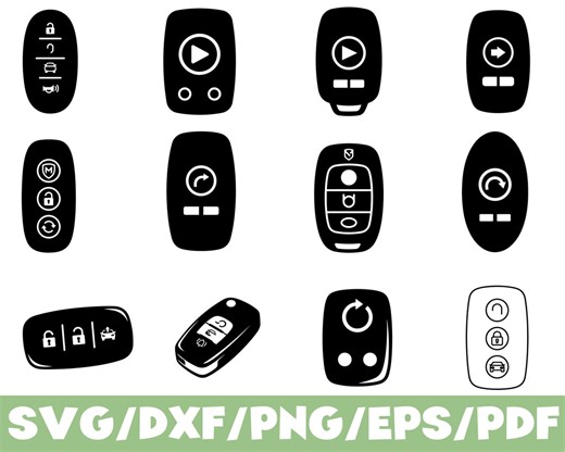 Car Key SVG Silhouette Bundle Remote Key Fob Outline Clipart Set - Etsy