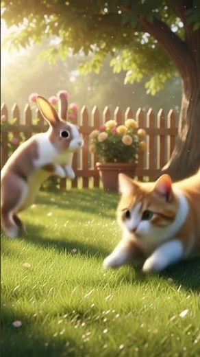 Cat and a Bunny… the sweetest backyard duo you’ll see today 🐱🐰✨