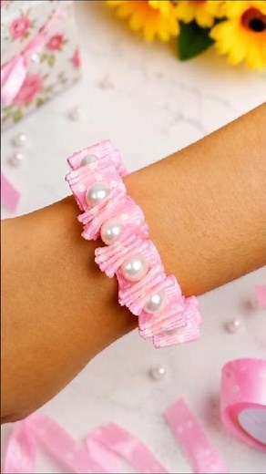Easy Handmade Bracelet 💖 Ribbon & Beads #bracelet #ribboncraft #braceletmaking #easydiy