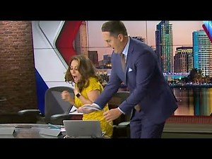 TV anchor scared with snake during live newscast