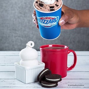 The new OREO Hot Cocoa BLIZZARD of the Month is OREO cookies blended in soft serve meets cocoa fudge meets whipped topping meets your MOUTH. | Dairy Queen