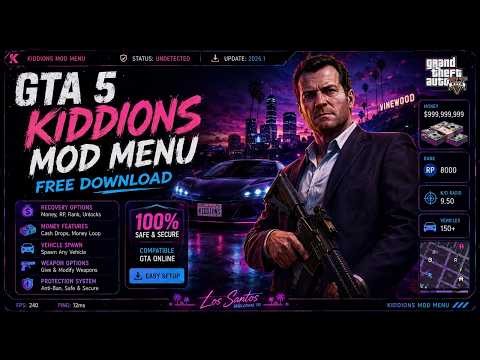 GTA 5 Kiddions Mod Menu 2026 🚗 | Money Drop + God Mode + Vehicle Spawn + Teleport | Safe & No Ban!