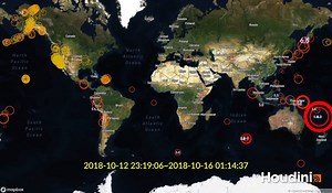 USGS Earthquake Data Visualization in Houdini (09/25/2018 ~ 10/23/2018)