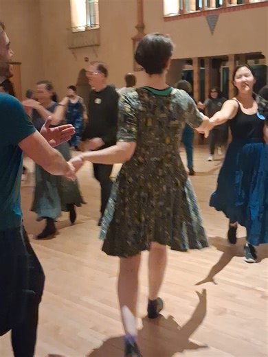 The Joy of Dancing, first time and five hundredth time! Ang De Carlis calling to the music of CROSSOVER, which is Carol Bittenson (fiddle), Len Bittenson (fiddle, viola, recorders), Alex Cumming (accordion, piano, foot percussion). There's a contra dance in the Spanish Ballroom at Glen Echo Park outside of DC every Friday. Come try it! 2026-03-06 Ang DeCarlis & Crossover_210011 #contradance #contradancing #dcdance @glenechopark