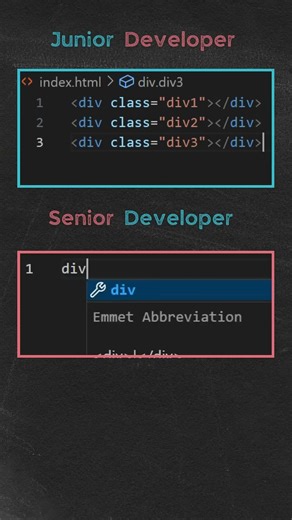 Senior vs Junior Developer 😱 | Same HTML Output, Different Code | HTML Shorts #shorts