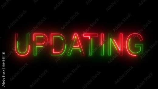 Glowing neon text animation Updating on a transparent background. Vibrant illuminated typography effect for intros, promos, social media, branding, and modern digital motion graphics.