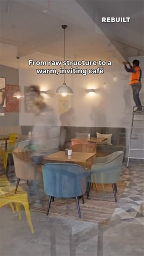 Rebuilt on Instagram: "This café renovation design inspiration shows how lighting, furniture layout, color palette, and zoning completely transform a commercial space. Notice how: • Industrial ceiling meets warm ambient lighting • Seating layout improves comfort & flow • Materials define the café’s personality Perfect inspiration if you’re planning a modern café interior design or a commercial food space upgrade. ⚠️ Concept visual | AI-generated for inspiration only #CafeRenovation #CafeDesignIn