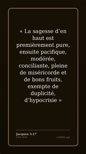 Jacques 3:17 — 💡 Sagesse Biblique | Bible LSG1910