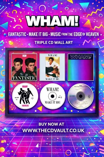 Wham! – Triple Album CD Wall Art Fantastic · Make It Big · Music from the Edge of Heaven Bright, bold, and pure 80s pop magic ✨🔥 From the youthful energy of Fantastic, through the global pop explosion of Make It Big, to the polished farewell of Music from the Edge of Heaven, this trilogy captures Wham! at their most infectious and iconic 🎤⚡ Glossy production, irresistible hooks, and effortless charisma turned them into worldwide superstars. A vibrant statement piece for fans who love timeless 