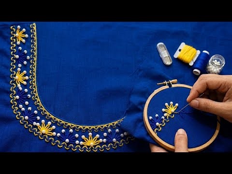 Normal Needle Work on Stitches Blouse/easy Hand Embroidery/Step by step/Maggam works